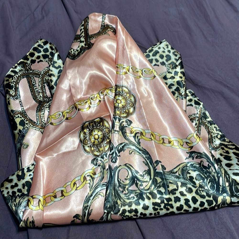 100% Silk Pink and Leopard Scarf